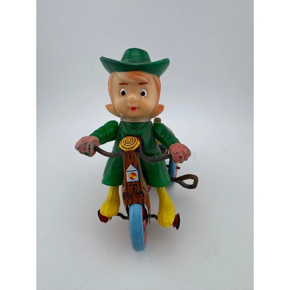 Vintage Louis Marx Tin Wind Up Toy Cowboy‎ Girl Riding Tricycle Made in Japan